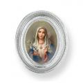  IMMACULATE HEART OF MARY GOLD STAMPED PRINT IN OVAL SILVER LEAF FRAME 